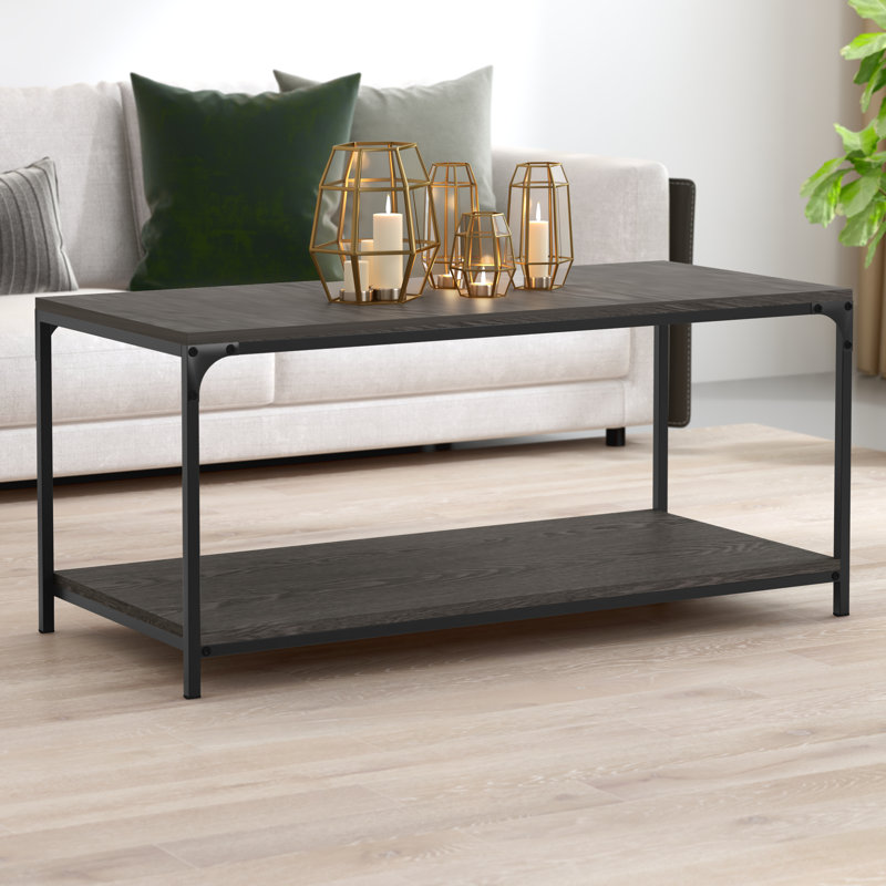 Ayoub 4 Legs Coffee Table with Storage, Dark Gray Oak