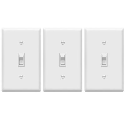 Enerlites 15-Amp Single Pole Toggle Light Switch, White, With Wall Plate (3-Pack)