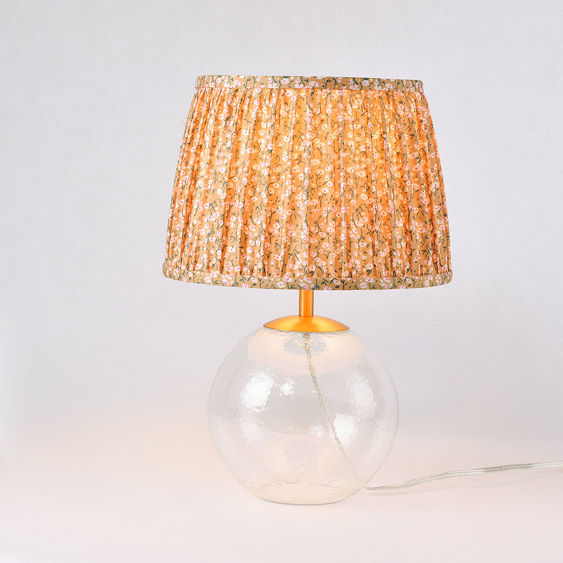 17'' Glass Table Lamp With Ditsy Yellow Floral Shade, Cottagecore