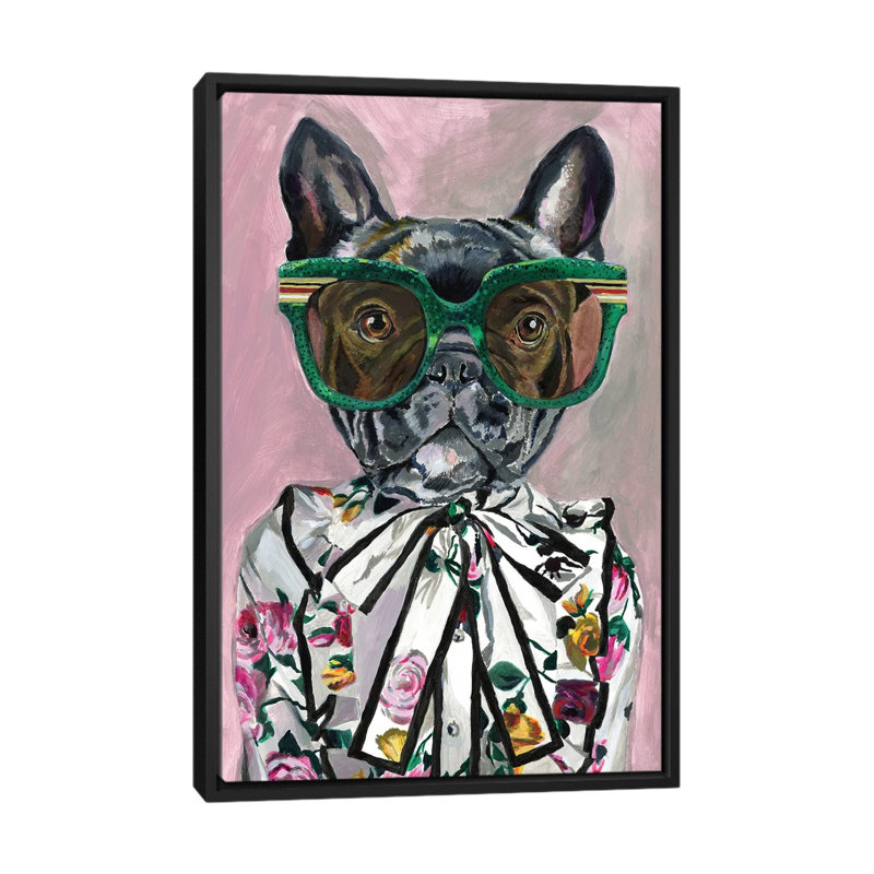 «Frenchie» par Heather Perry - impression d'art graphique, H 60 po x l 40po x P 1,5 po, Toile avec cadre noir