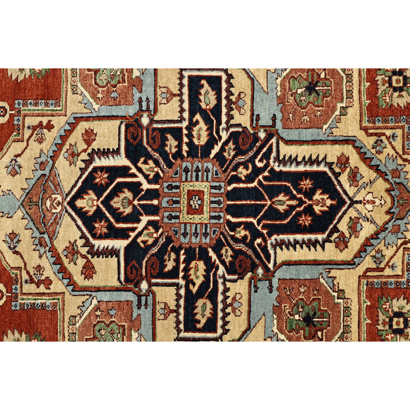 High-Quality Hand-Knotted Red And Blue Area Rug, Rectangle 10' x 14'