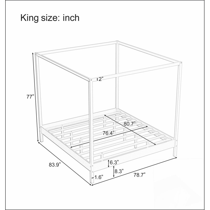Solid Wood King Size Canopy Bed Frame With Four Poster Slats Support, No Box Spring Needed, Natural Finish, Natural, King