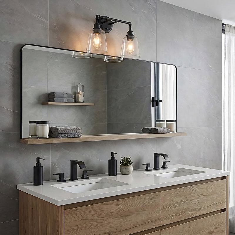 Éclairage pour meuble-lavabo à 2 lumières Kedzie, Noir mat