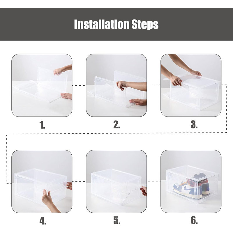 Boîte de rangement pour chaussures en plastique transparent améliorée avec porte avant rabattable, organisateur de chaussures empilable pour la présentation et la protection des chaussures, conception robuste et ventilée