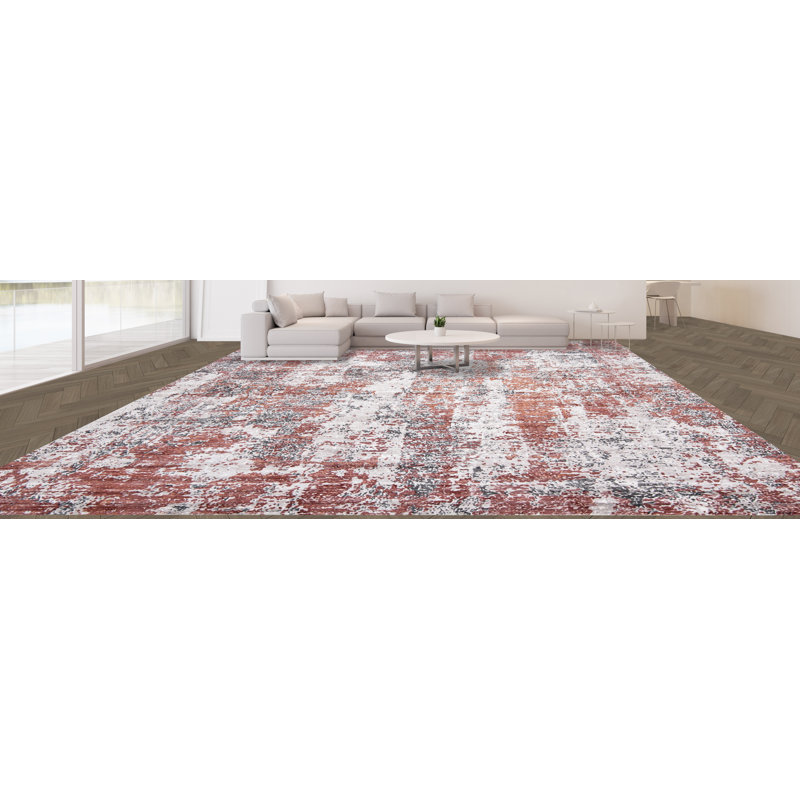 Area Rug in Red/White/Gray, Rectangle 10' x 14'