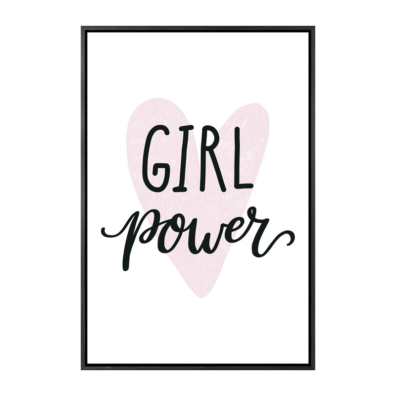 Girl Power - impression d'art textuel, H 26 po x l 18 po x 1,5 po, Toile avec cadre noir patiné, Pas de tapis