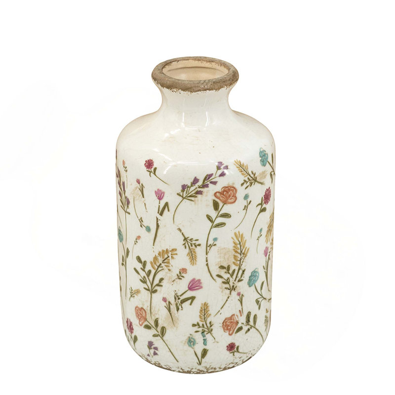 Vase en céramique avec motifs floraux multicolores, 8.3" H x 4.3" W x 4.3" D
