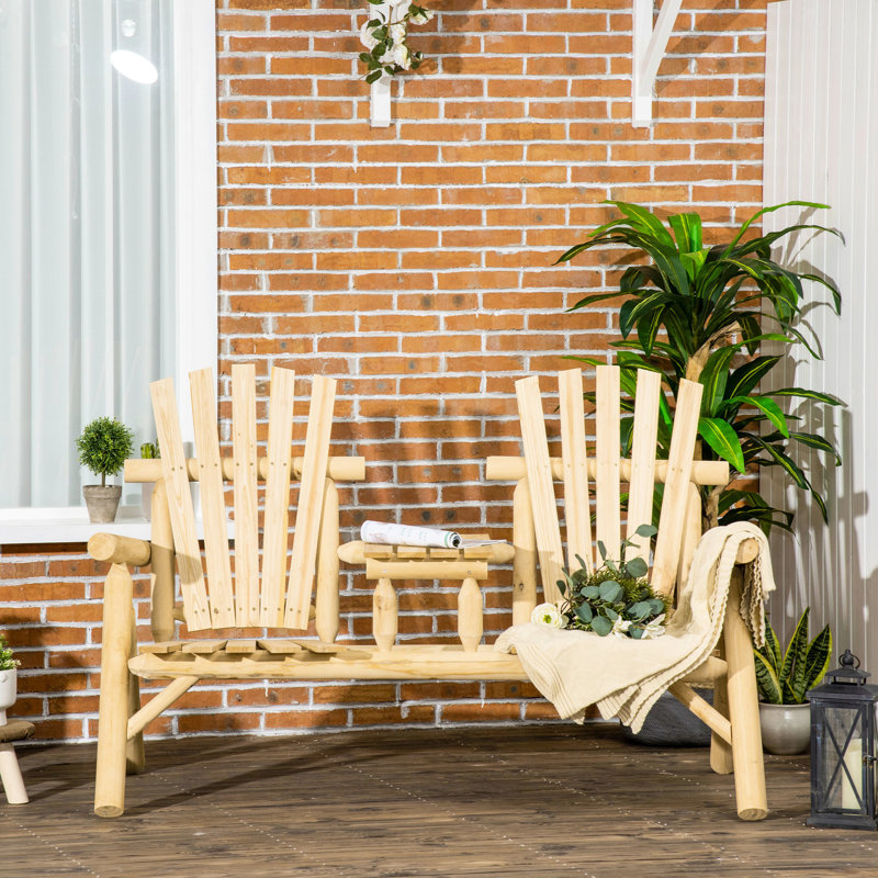 Chaise de patio en bois Natural 2 avec table, foyer extérieur pour terrasse, porche, table de jardin, cour, style