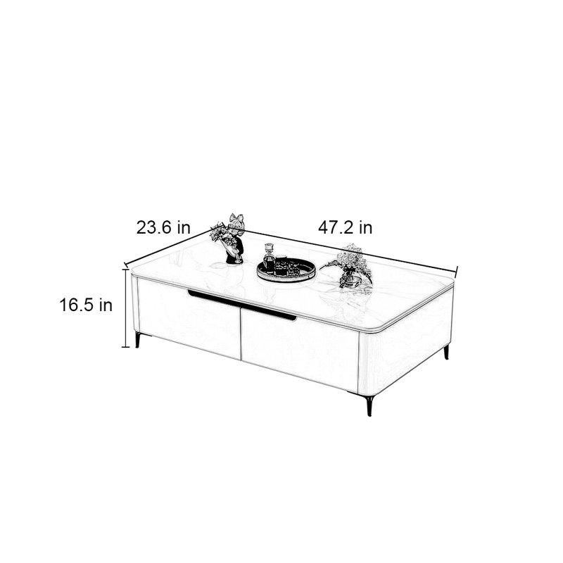 Table rectangulaire légère et luxueuse, H 16,5 po x L 47,2 po x l 23,6 po, Gris