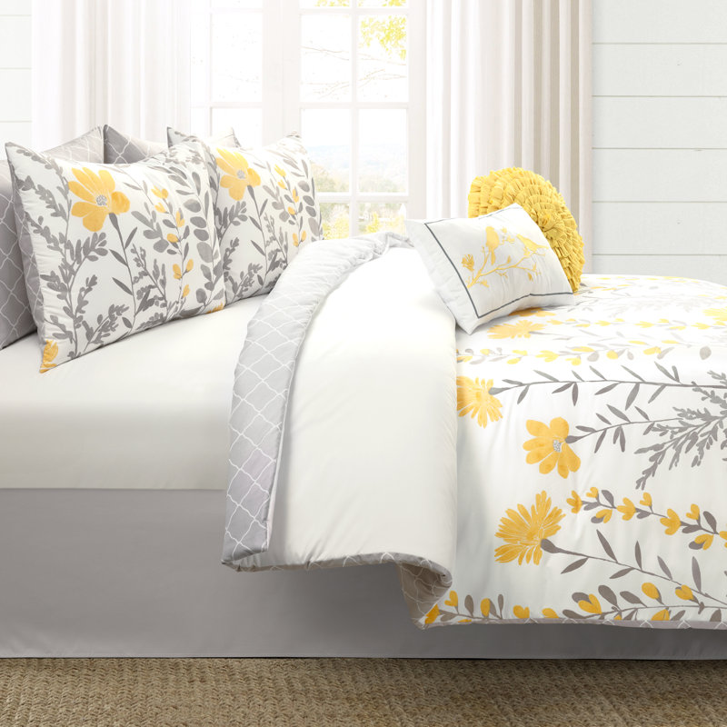 Queen Gray and Yellow Reversible Microfiber Comforter Set