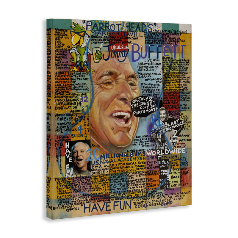 Art mural sur toile Jimmy Buffet Collage par Sabin, H 20 po x l 16 po