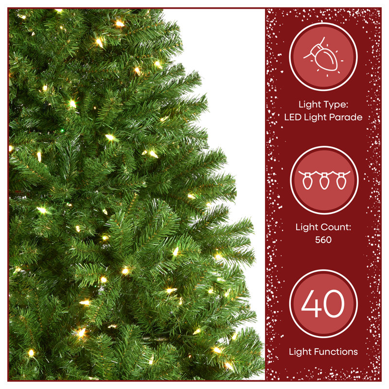 Green Spruce Christmas Tree with LED Lights, 7.5 Ft