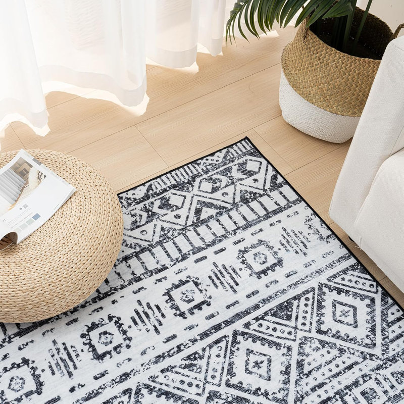 Machine Washable Folded Area Rug For Living Room Bedroom Modern Style Low-Pile Soft Rug For Dining Room Home Decor Traditional Carpet, Non Slip & Easy To Clean