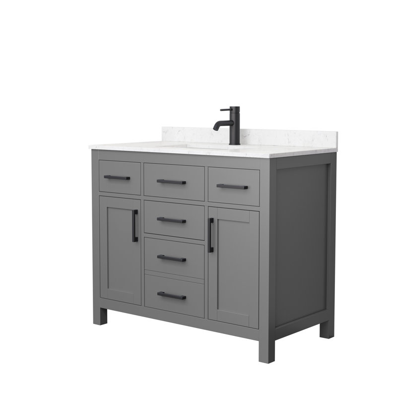 Beckett 42" Freestanding Single Bathroom Vanity with Cultured Marble Top, Dark Gray, White Cultured Marble, Matte Black