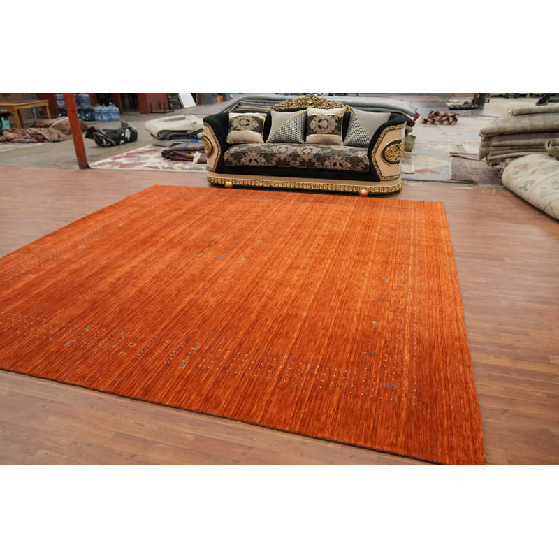 Tapis carré orange en laine orange de style Gabbeh 12 x 12