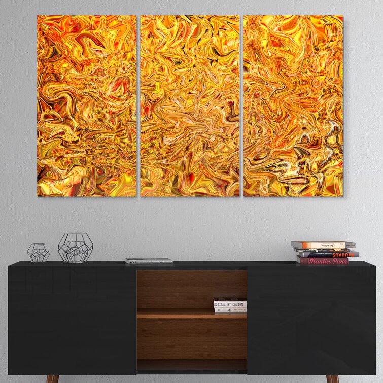 Bless international Textured Flowing Yellow On Metal 3 Pieces Print ...