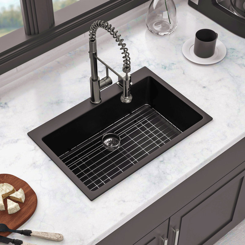 Quartz Kitchen Sink - 33X22" Black Granite Composite Drop In Kitchen Sink