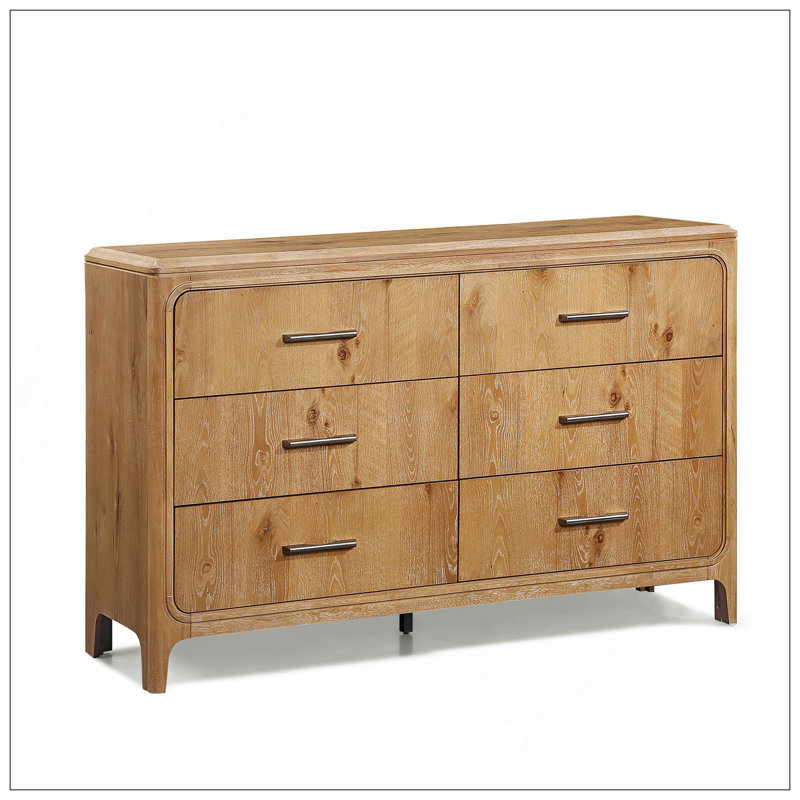 Mobilier de chambre à coucher en bois naturel avec commode à 6 tiroirs 1Pc