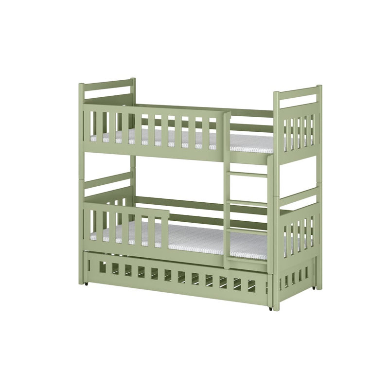 Wooden Bunk Bed Tola With Trundle 90x190cm - Functional and Stylish Triple Sleeper, Olive