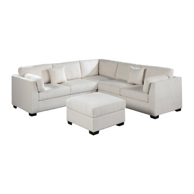 L-shaped 4pc With Beige Corduroy Fabric, Corner Wedge, And Cocktail For Comfortable Seating Upholstered Soft Cushions Living Rooms