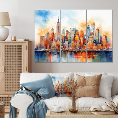 «Dreamy New York Scenery Retro Watercolor VI - City New York», ensemble de reproductions d'art mural