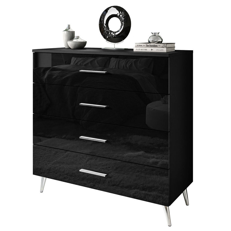 Ammie-Leigh 4 Drawer 95cm W Dresser, Black/Silver