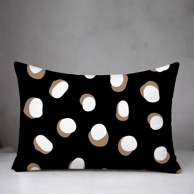 Oreiller réversible intérieur / extérieur Jayi Spots, 25 x 18, Noir