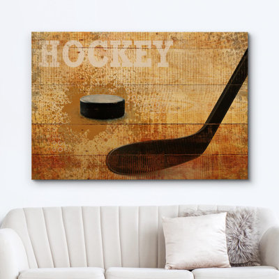 Bâton de hockey rétro rétro avec panneaux effet bois Photographie de sport Art moderne contemporain urbain