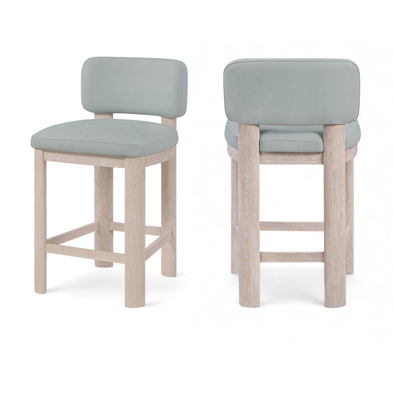 Tabouret de comptoir rembourré en cuir Falesia Paloma, Cuir végétalien bleu clair, Naturel