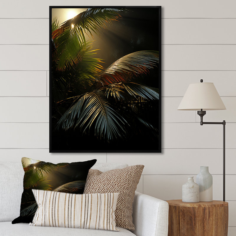 Impression sur toile, sépia, sérénité, palmiers et palmiers, Cadre flottant noir, 32" H x 24" W