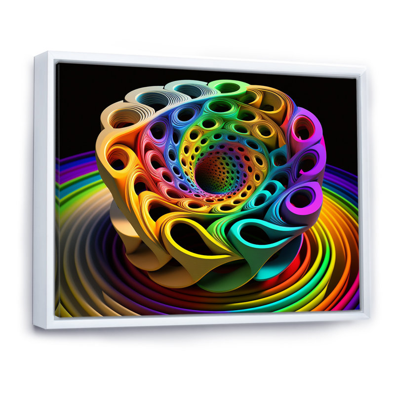 Spirale néon arc-en-ciel 3D, H 24 po x l 32 po x P 1 po, Cadre flottant blanc