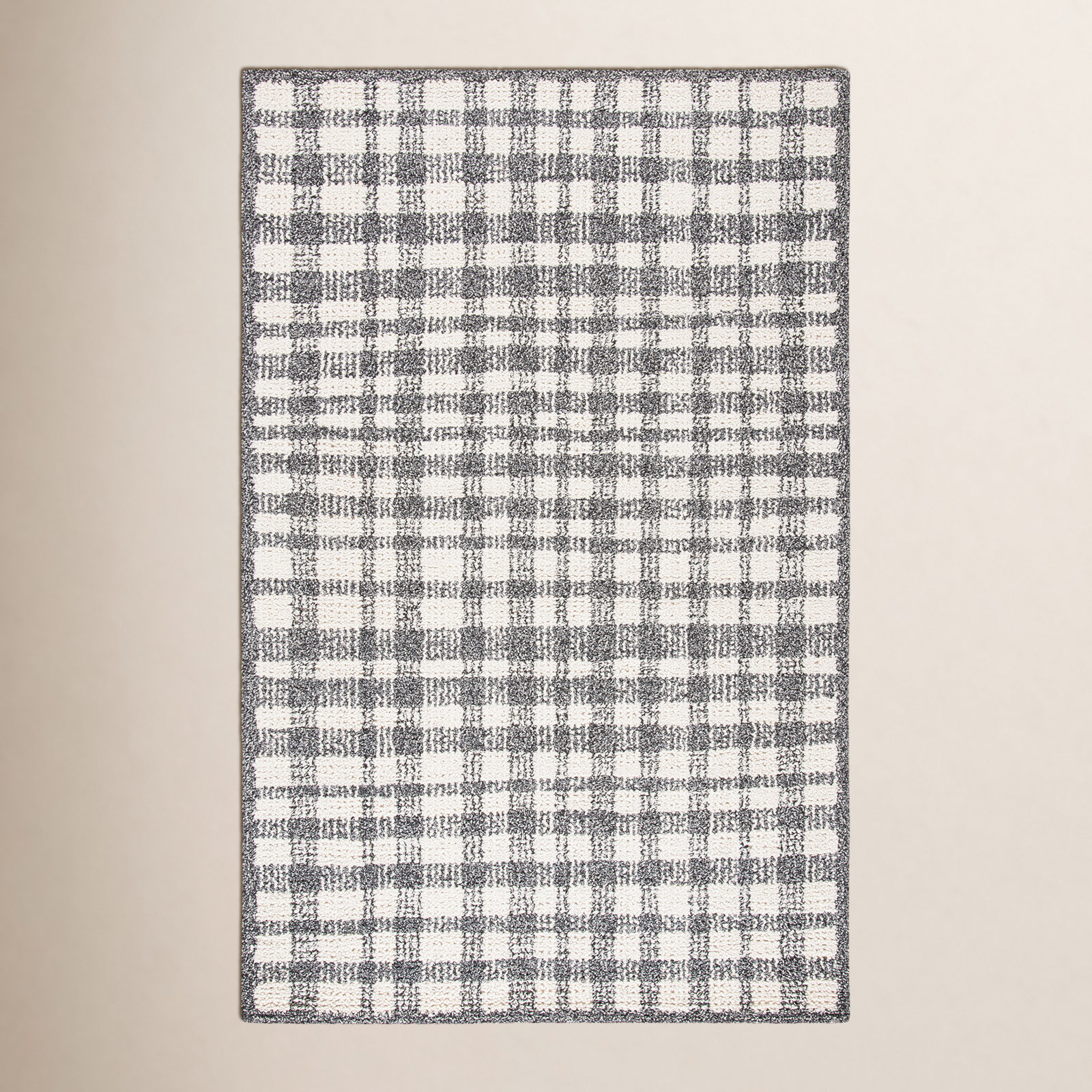 Ivory Black Hand-Tufted Plaid Rug, Rectangle 4' x 6'