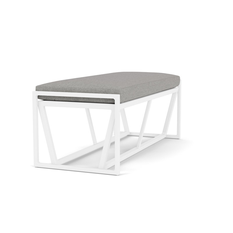 Summit Outdoor Dining Bench, Matte White, Demo Stone