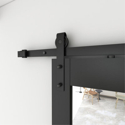 Porte de grange intérieure coulissante en panneau de fibres à densité moyenne noir 36 po x 84 po avec quincaillerie et poignée de porte
