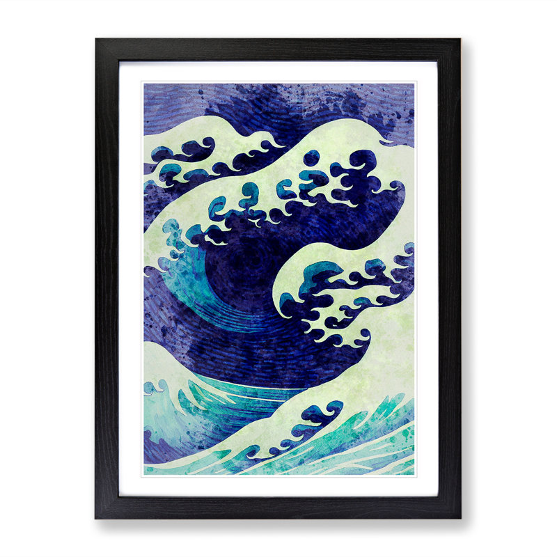 Japanese Wave No.3 - Single Picture Frame Painting, Black, 34cm H x 25cm W x 2cm D