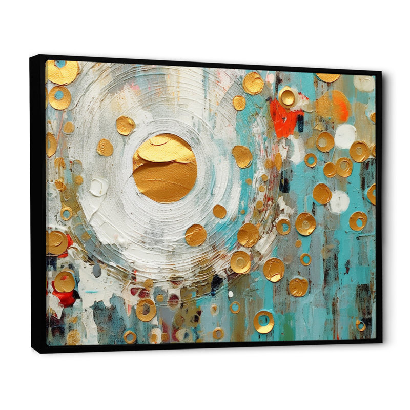 «Gold Turquoise Geometric Reflections I», reproduction d'art sur toile, H 34 po x l 44 po, Cadre flottant noir