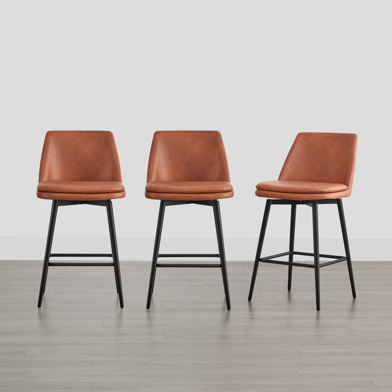 Betzalel Swivel Upholstered Counter Stool with Metal Frame, Orange