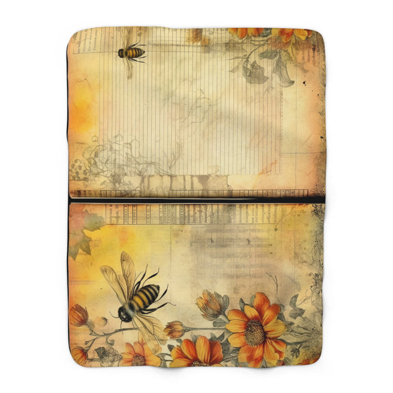 Buzzy Bee Journal Journey - couverture en sherpa de qualité supérieure 1 pièce - reproduction d'art luxueuse, Lit simple