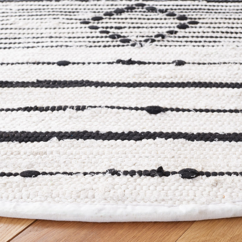 Striped Kilim Flat Weave Cotton Geometric Rug, Round 6'