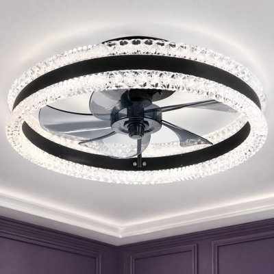 Ventilateur de plafond moderne en cristal 20 pouces avec lumière et télécommande, conception encastrée