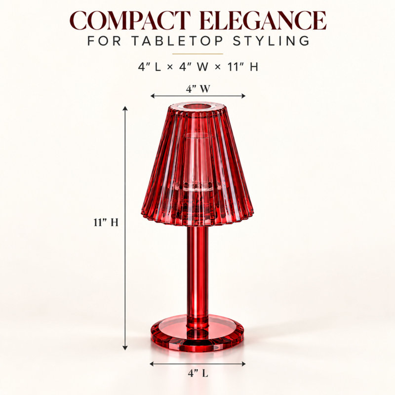 Lampe à bougie en verre cristal Lya de 30 cm avec abat-jour en verre, porte-bougie décoratif pour chandelle chauffe-plat et votive, rouge
