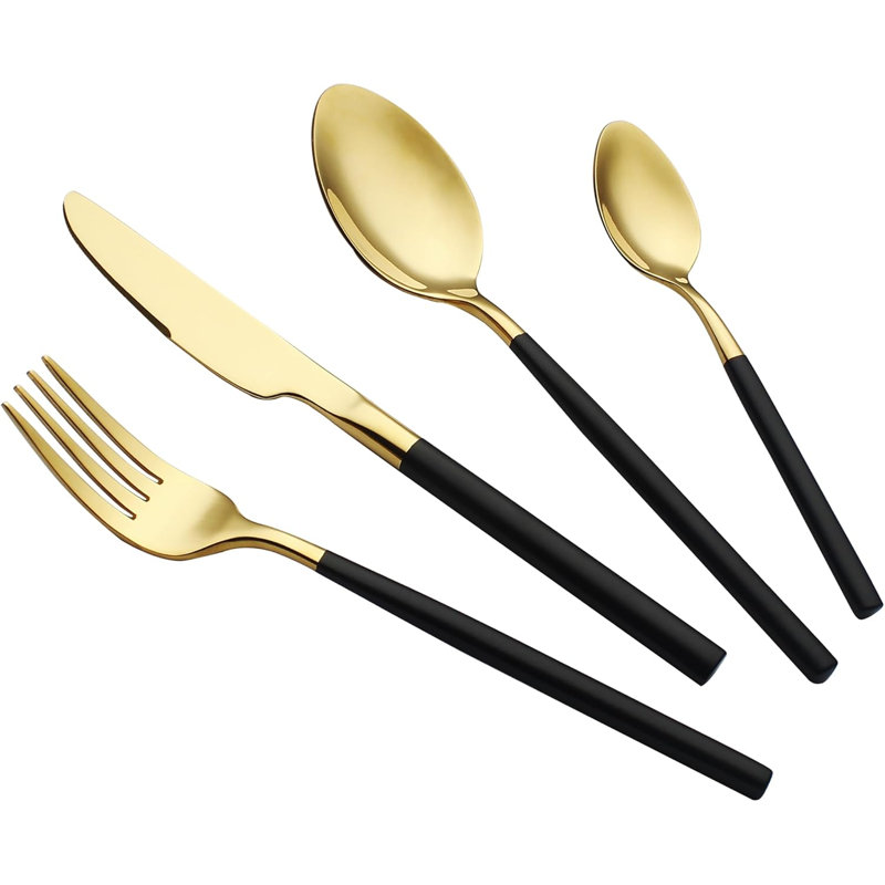 Ensemble de couverts 24 pièces en acier inoxydable 24 pièces pour 6 personnes, ensemble de couverts polis 18/10 avec design moderne, va au lave-vaisselle, parfait pour un usage quotidien et des occasions spéciales