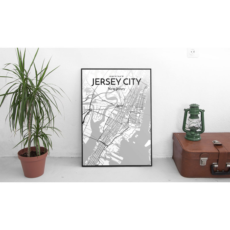 «Jersey City City Map», reproduction d'impression sur blanc / gris, H 36 po x l 24 po