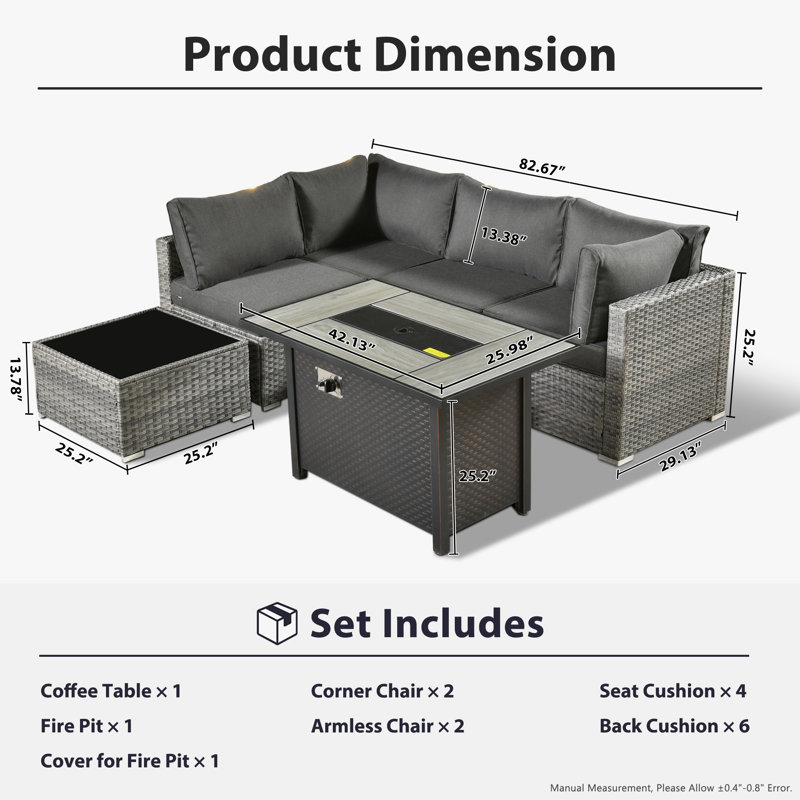 Chappotin Wicker 4 - Person Modular Patio Conversation Sets with Cushions, Black