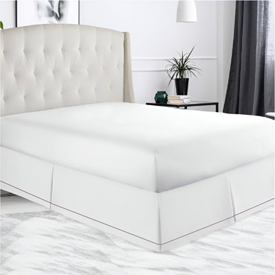 400TC Sateen Solid Cotton Single Embroidered Border Tailored Bed Skirt Upto 50" Drop Length