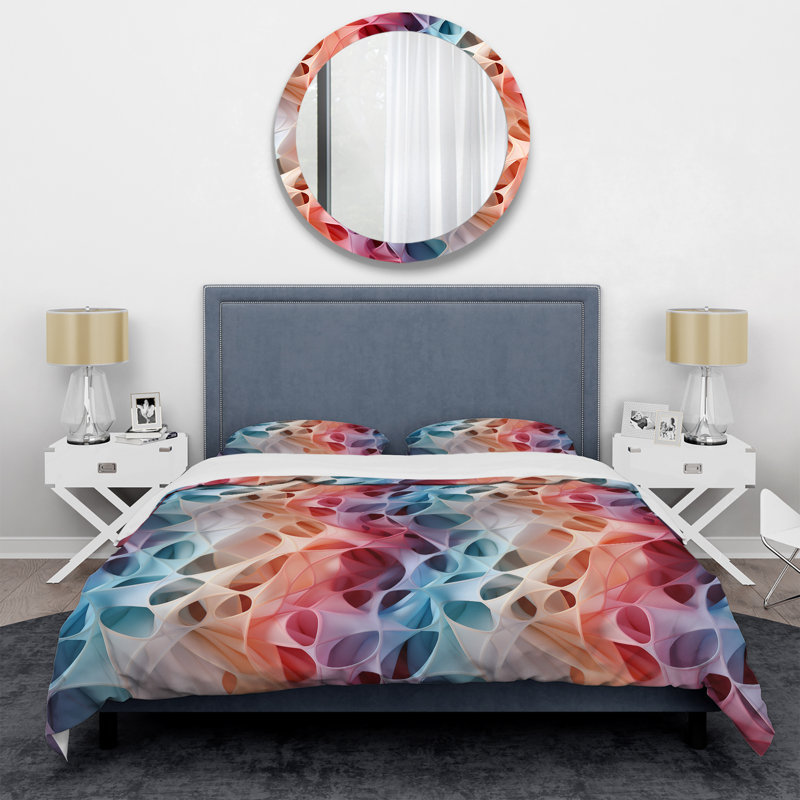 Dreamlike Multicolor Mosaic Polyester Abstract Duvet Cover Set, Queen Duvet Cover + 2 Standard Shams