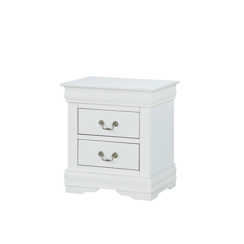 1Pc White Finish Two Drawers Louis Philip Nightstand  Wood Contemporary & Simple Style, White