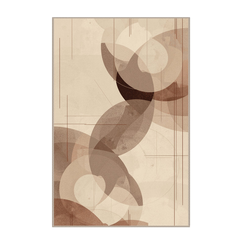 Tapis beige lavable à la machine à motif géométrique minimaliste Lotus - beige, 3 X 5