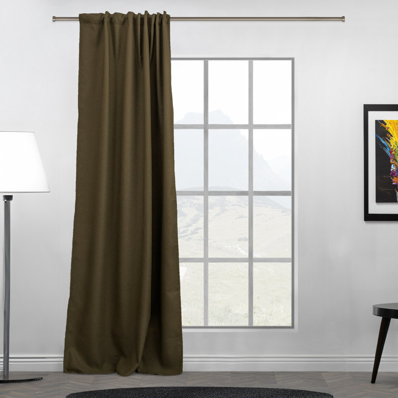 Room Darkening Single Curtain Panel, Dark Khaki Green, 260cm Width x 175cm Drop