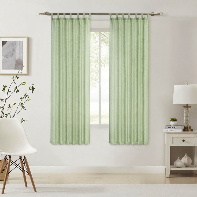 Paire de rideaux semi-transparents en lin, Sauge, L 52 po x L 63 po